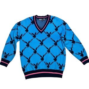 Playboy x Missguided Blue Bunny Chain Link V-Neck Knit Sweater US 2 BR610743